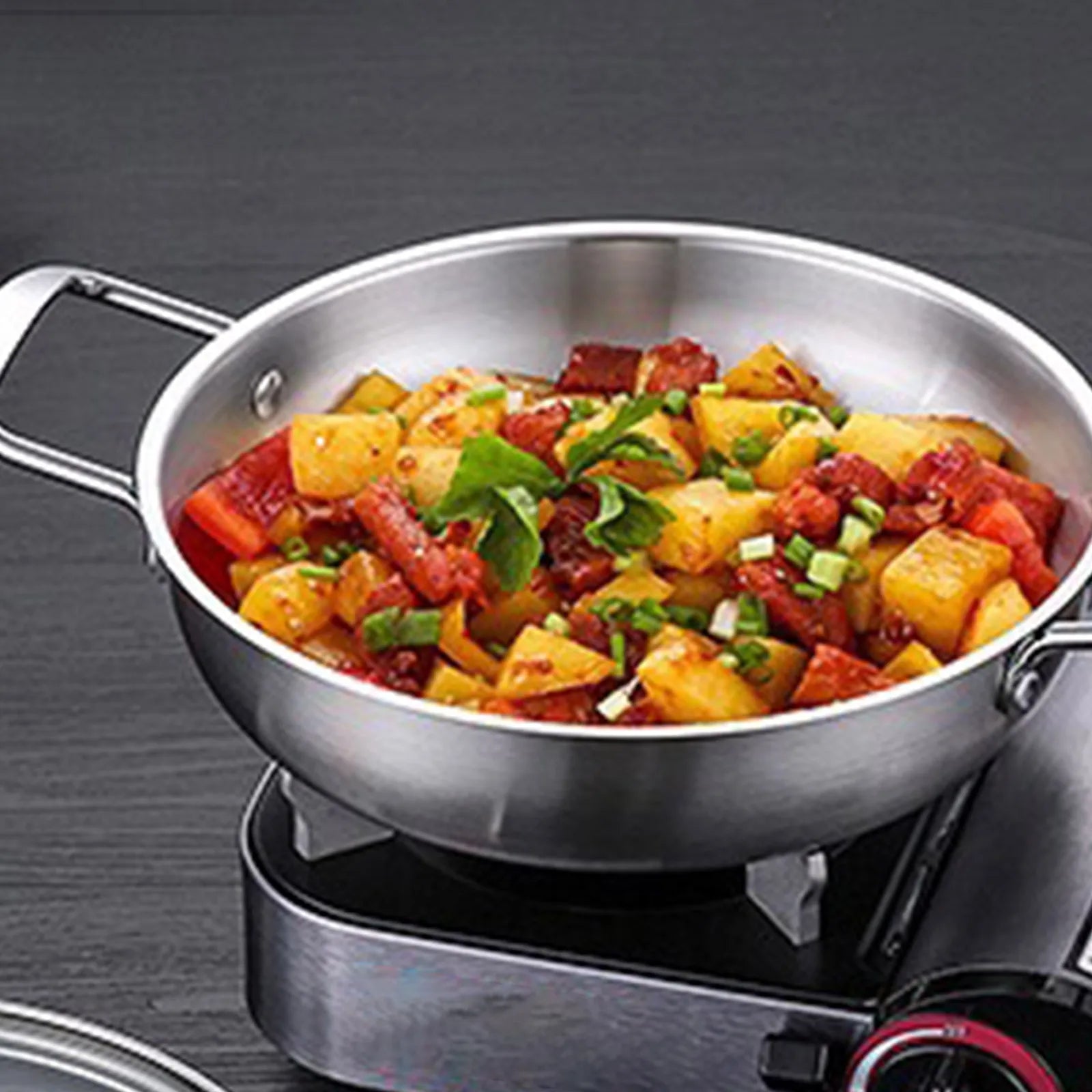 Seafood Stainless Steel Korean Style Pot Double Ear Soup Instant Noodles Gold Thick Durable Reinforced Bottomed Dry Pot Qme