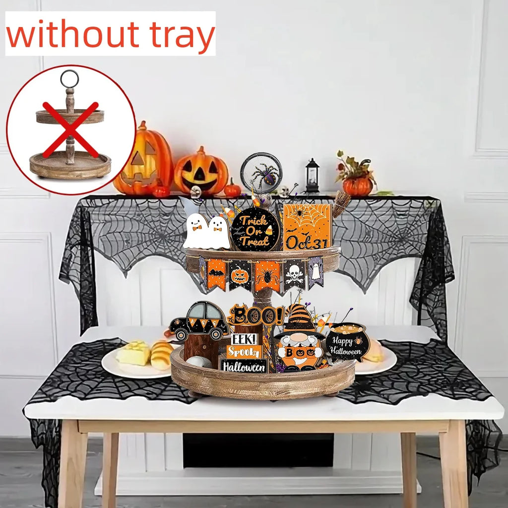 Halloween 2D Wooden Desktop Sign, No Tray, Orange Black Car Magic Pot, Witch Dwarf Ghost Decoration, Halloween Home Decor Qme