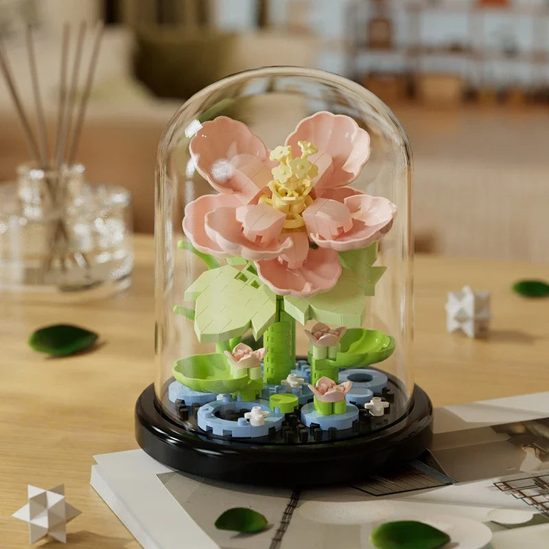 Micro Flower Bouquet Bonsai Building Block Artificial Plastic Plant Dust Cover Micro Model Home Decoration Toy Kid Birthday Gift Qme 247pcs