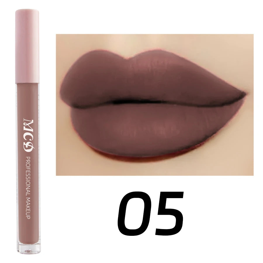 Dark Brown Matte Velvet Lip Gloss Waterproof Liquid Lipstick Nude Qme 05