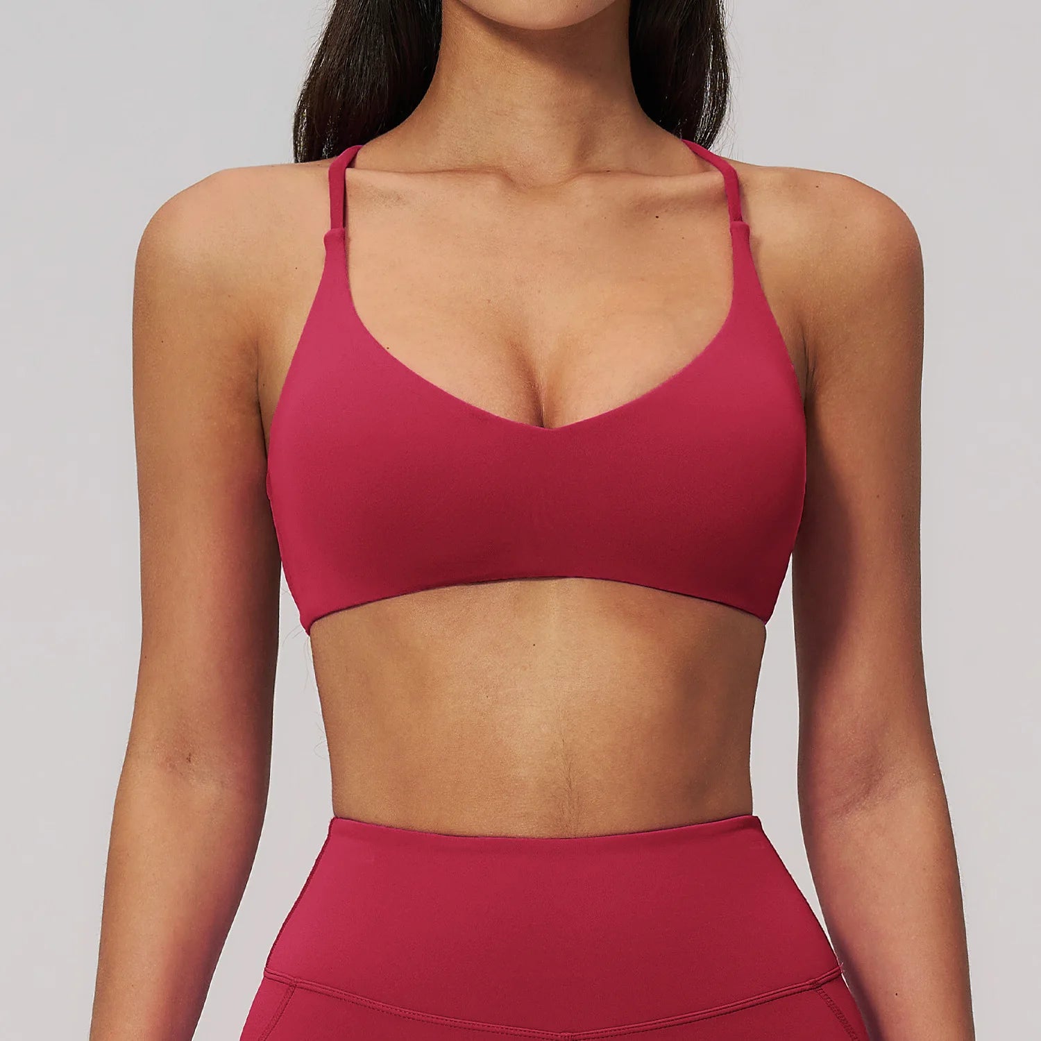 A Women's Cross Back Sports Bra Shock Resistant Gathered Sexy Gym Running Bra Summer Yoga Vest Outdoor Comfortable Fitness Wear Qme crimson XL