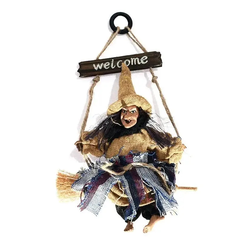 Witch Dolls Hanging Decor Ghost Witch Horror Scary Hanging Ghost Flying Witch Pendant Halloween DIY Party Ornaments Halloween Qme Yellow