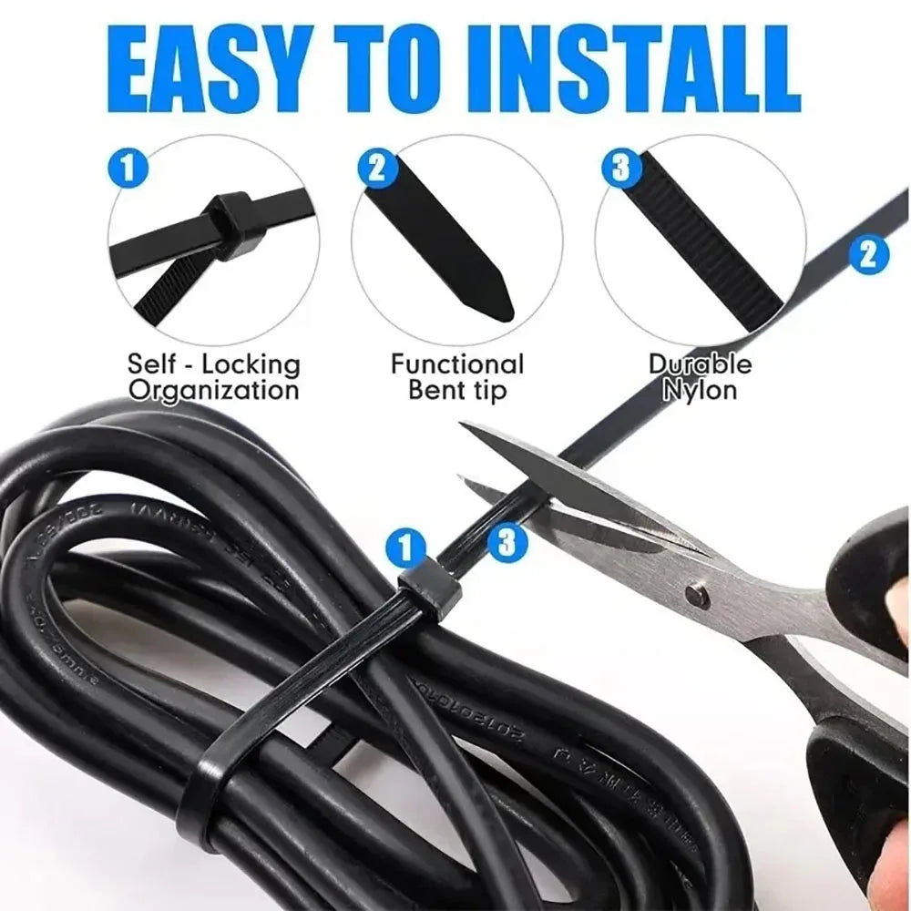 100PCS Nylon Self-Locking Cable Ties Durable Zip Ties Wire Organizer Straps Loop Wrap Fastening for Home Office Cable Management Qme