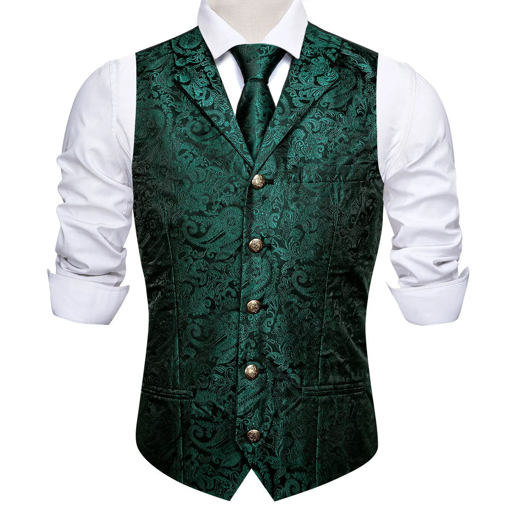 Men's Floral Vest Tie Hanky Cufflinks Formal Blue Grey Green Qme MJ-2227 XXL