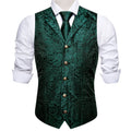 Men's Floral Vest Tie Hanky Cufflinks Formal Blue Grey Green Qme MJ-2227 XXL