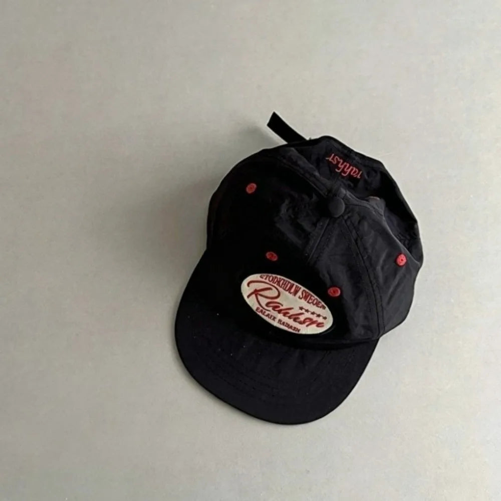 Breathable Quick-Drying Baseball Cap Embroidered Letters Sun Protection Lightweight Duckbill Cap Versatile Wear Flat Brim Qme Black