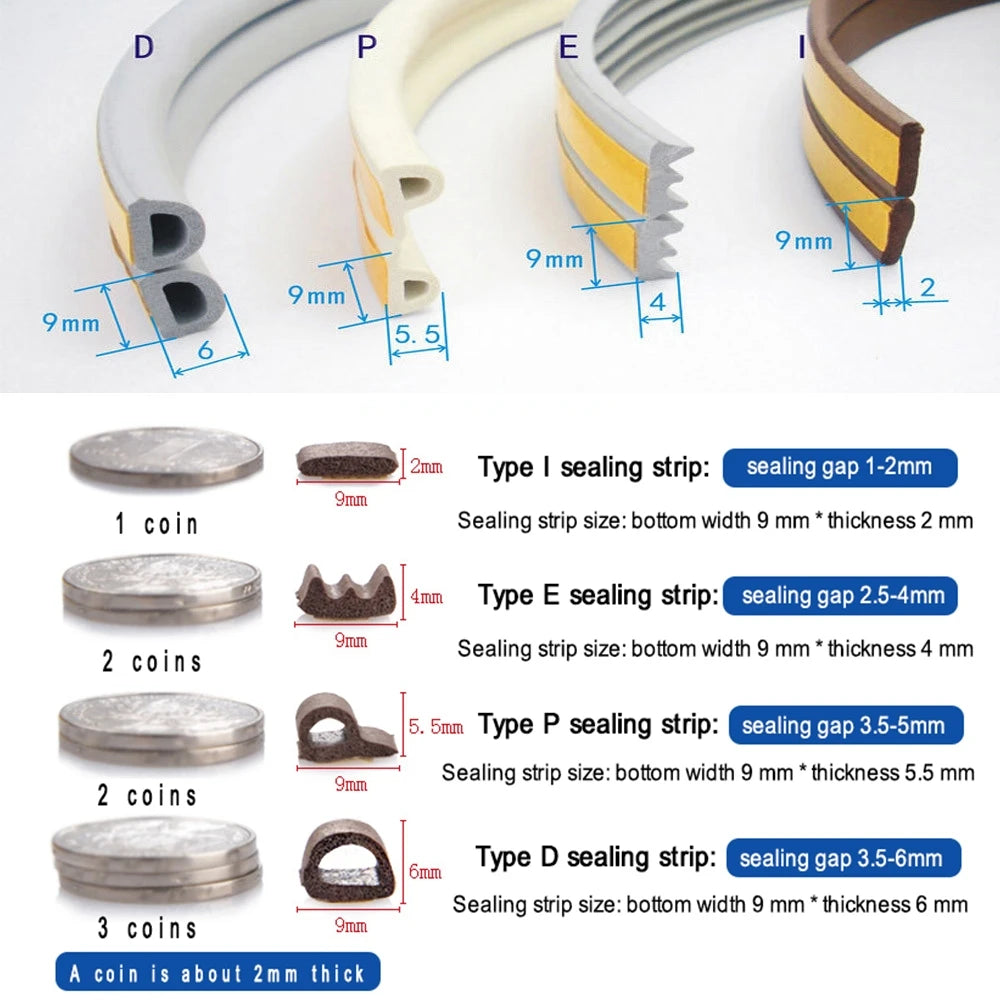 Rubber Foam Window Door Seal Self Adhesive Windproof Tape Door Joint Filler Collision Avoidance Soundproof Sealing Strip Qme