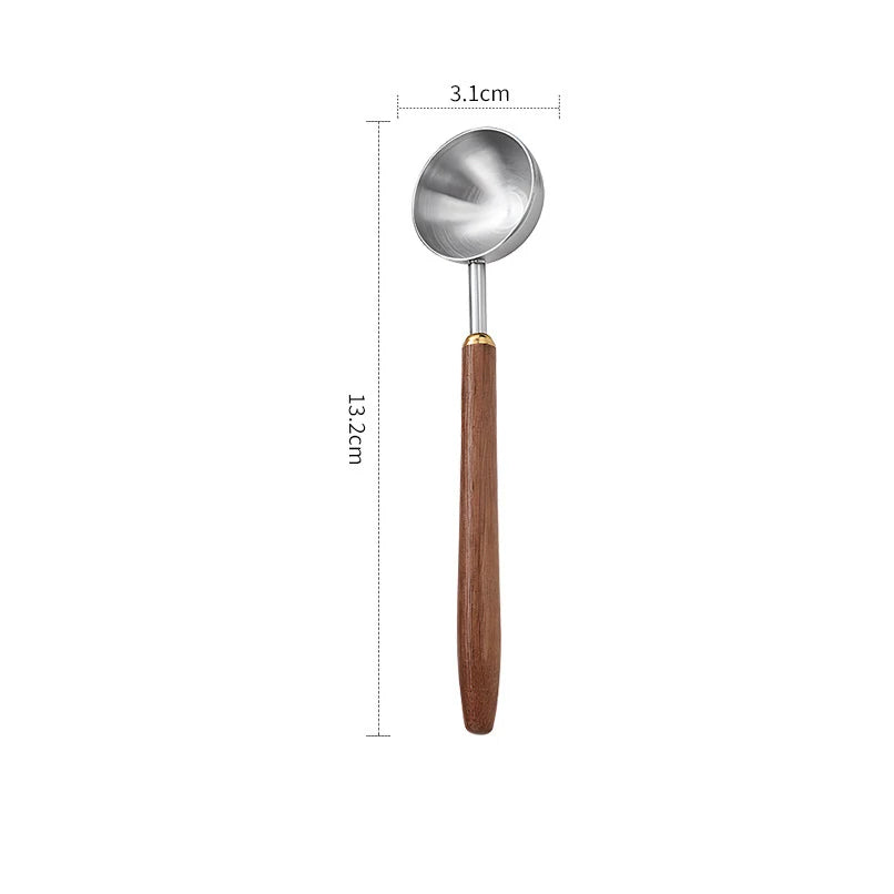 Stainless Steel Coffee Bean Measuring Spoon Wooden Handle Scoop Qme M
