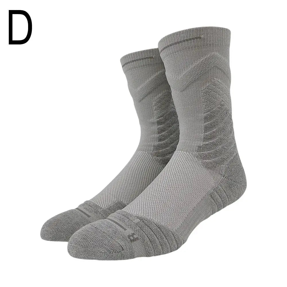 Men Sports Socks Basketball Socks Terry Sole Athletic Running Socks Non Slip Comfy Trekking Socks Breathable for Running Riding Qme Grey One Size