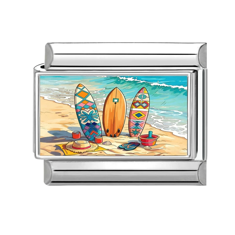 Personalized Italian Charm Bracelet Bead Sunrise Sunset Seaside