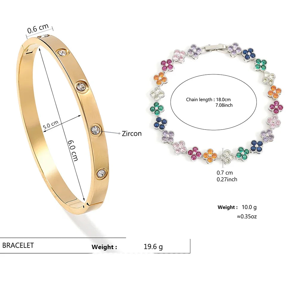 Colorful Shiny Zircon Five-leaf Flower Stacked Bracelet Bangles 18K Qme