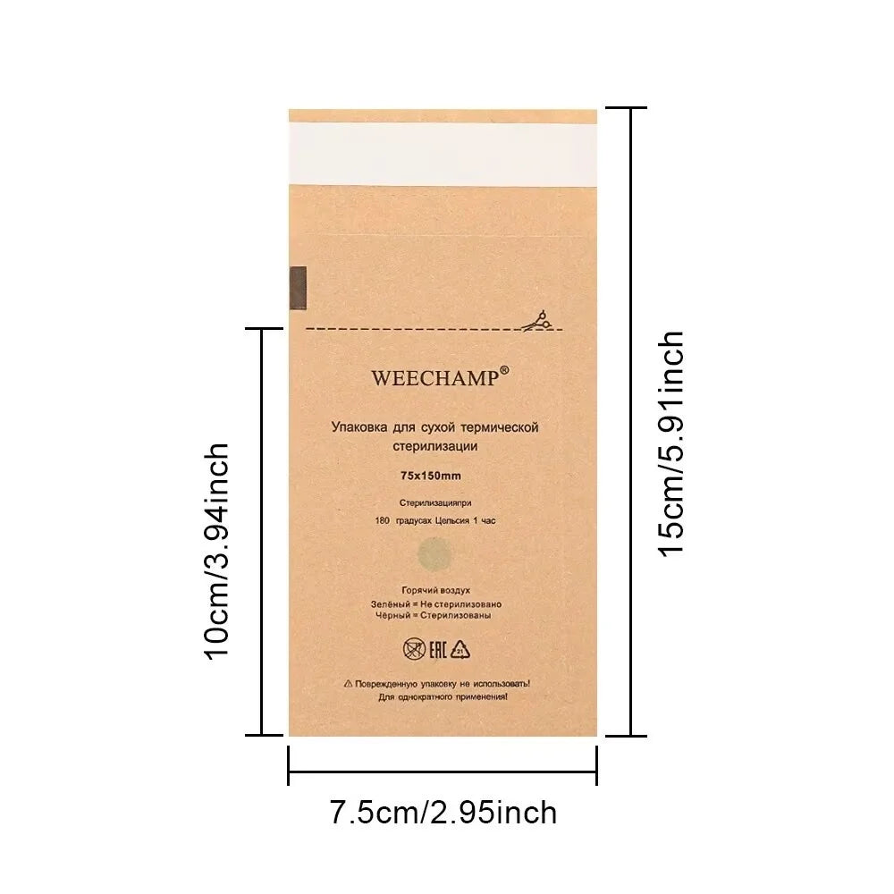 50PCS Self-Sealing Cleaning Pouches, Dry Heat Autoclave Kraft Paper Bags for Tattoo Dentist Tools and Nail Art Supplies Qme 75x150MM