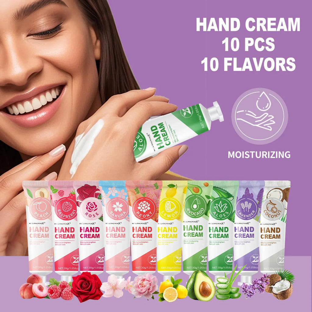 Women's Gift Set -10 Sets/Box with Hand Cream, Lipstick, Glitter, Gift Gauze Bag, Green Leaf Thank You Card Combination Qme