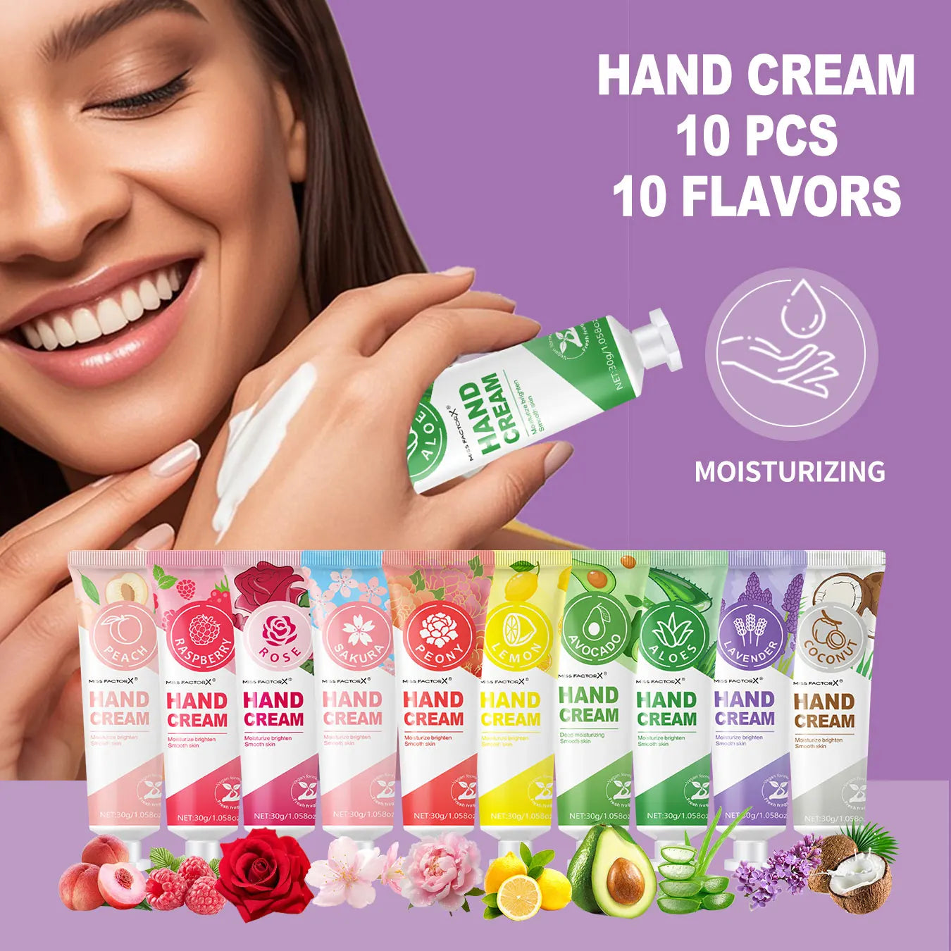 Women's Gift Set -10 Sets/Box with Hand Cream, Lipstick, Glitter, Gift Gauze Bag, Green Leaf Thank You Card Combination Qme