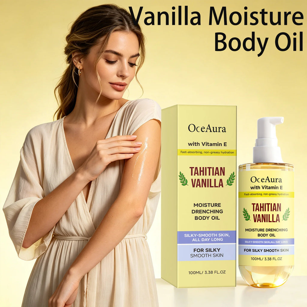 Oceaura Vanilla Moisture Body Oil Vitamin E Infused Fast Absorbing Qme