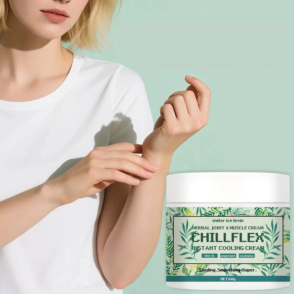 Water Ice Levin CHILLFLEH Cream: Instant Cooling Herbal Relief with Mint & Eucalyptus for Joints & Muscles. 60g. Qme