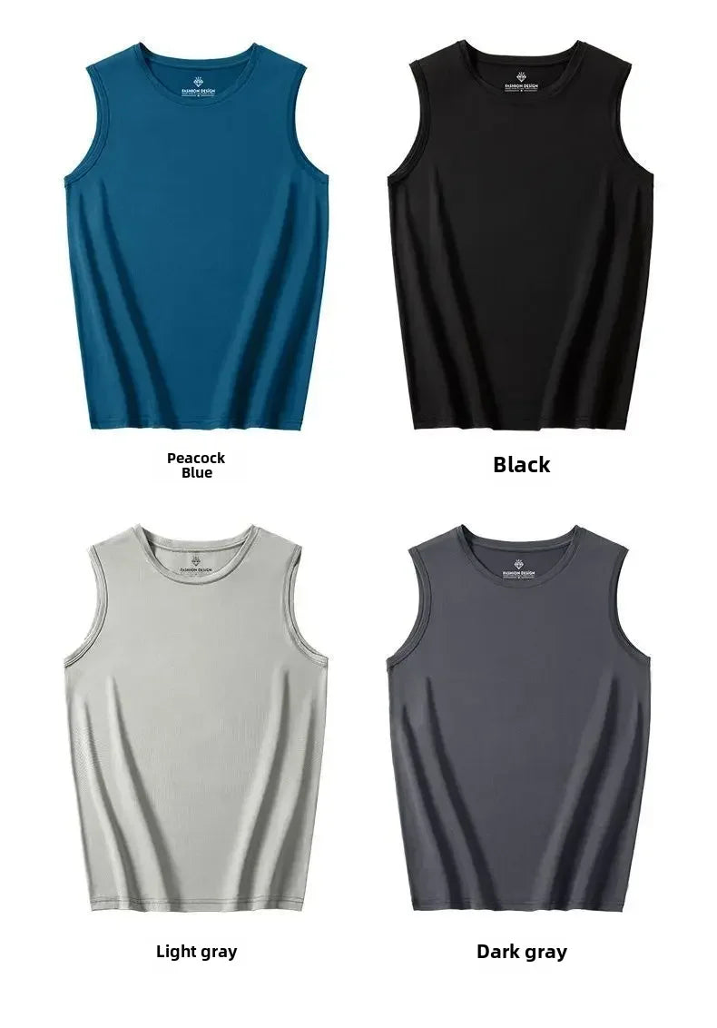 Men's Trendy Thin Breathable Quick Drying Sports Casual Wide Shoulder Sleeveless T-shirt Tank Top Casual Fashion Outerwear Qme