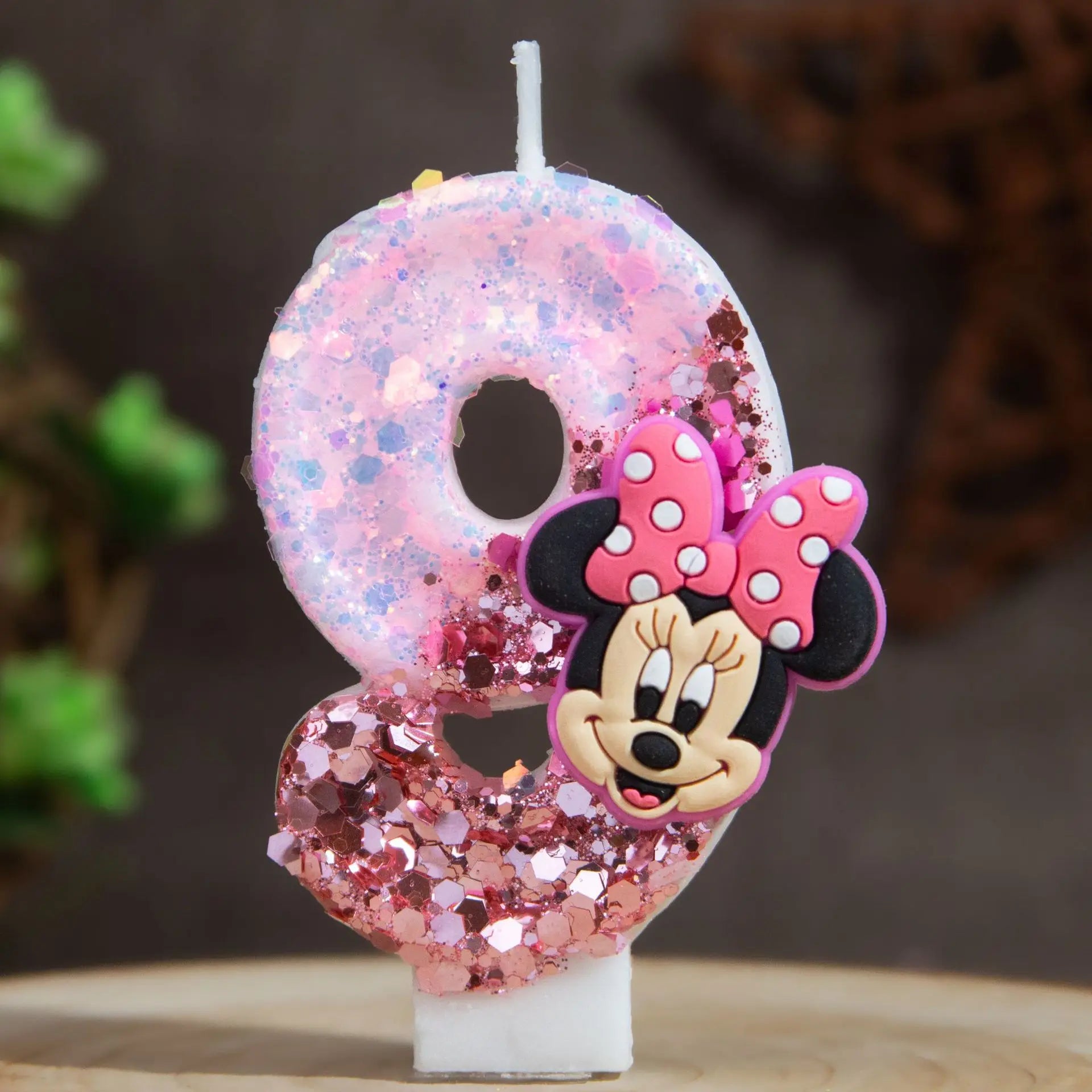 Minnie's Birthday Candles Mickey's Creative Glitter Cake Anniversary Anniversary Celebration Atmosphere Candle Plug-in Qme 9