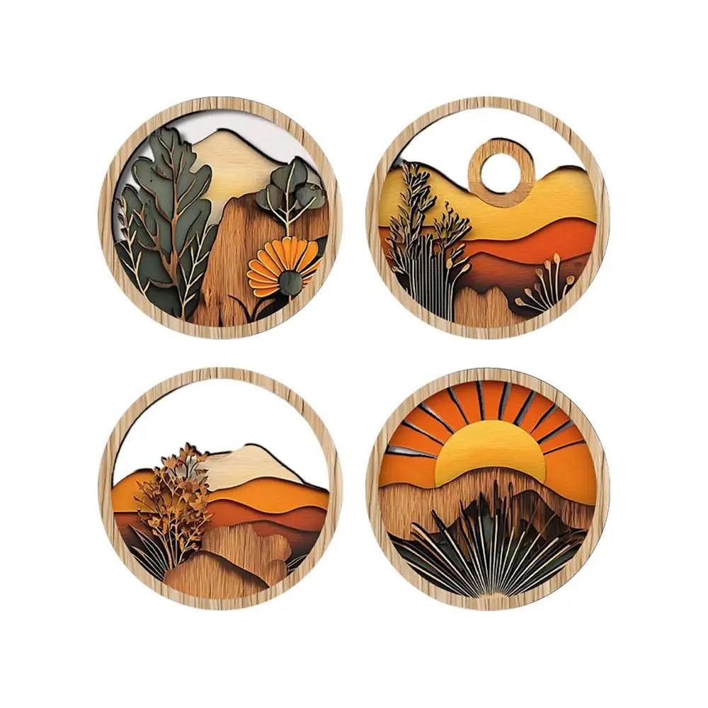 Boho Wall Art Living Room Bohemian Round Wooden Frames Aesthetic Qme B