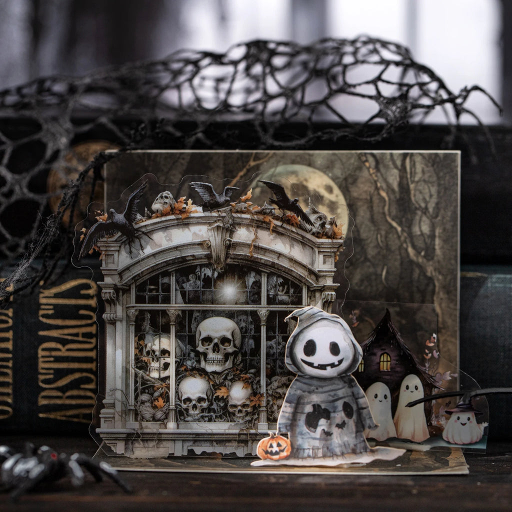 10Sheets/Bag Halloween Horror Window Gothic PET Stickers for Scrapbooking DIY, Collage Journal Decoration, Junk Journal Supplies Qme
