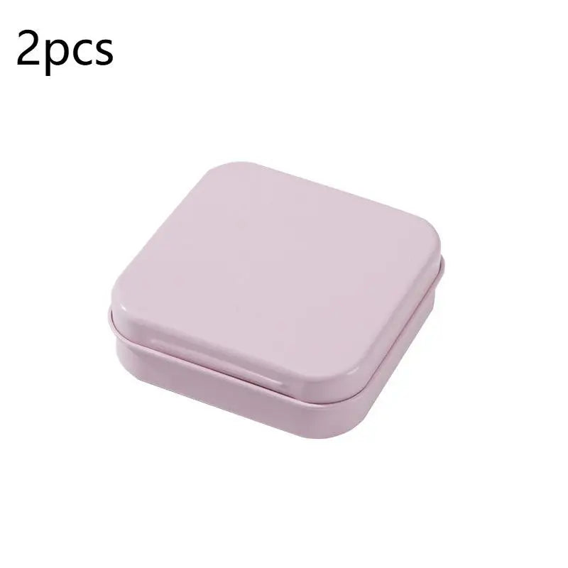 2Pcs Square Colored Flip Top Tin Box Portable Jewelry Candy Medicine Storage Box Hand Sticker Case Earphones Organizer Qme A3