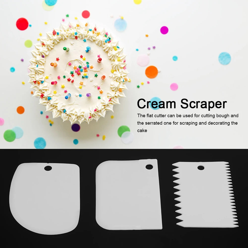 3Pcs Plastic Dough Scraper Cutter Set Cake Cream Spatula Baking Tool Pastry Fondant Decoration Kitchen Accessories Qme