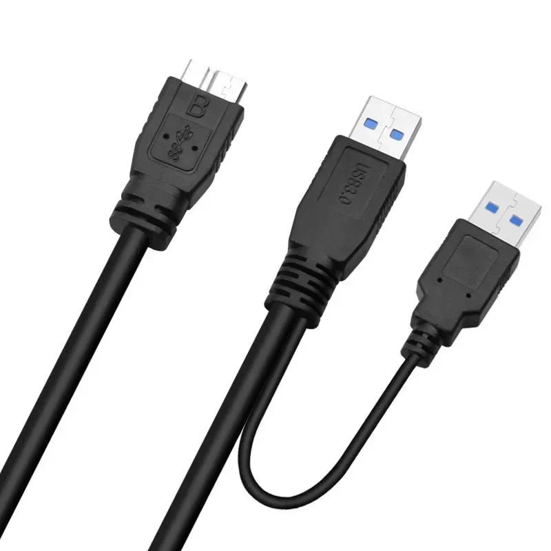 5pcs USB3.0 Micro-B Mobile Hard Disk Cable Double Head USB Power Supply Data Cable with Auxiliary Power Supply 0.6/1Meter Qme