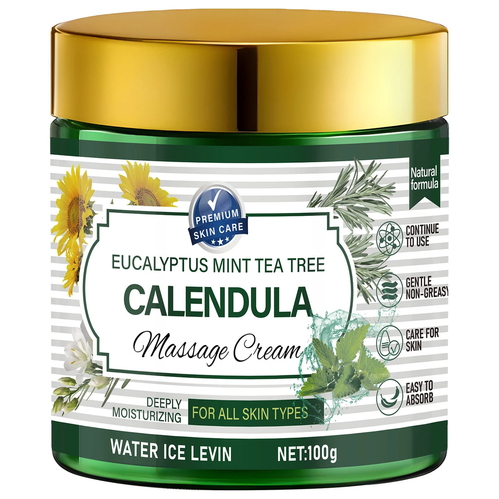 Eucalyptus Mint Tea Tree Calendula Massage Cream with Retinol & Niacinamide - Soothing Body Care Qme Gold 100g
