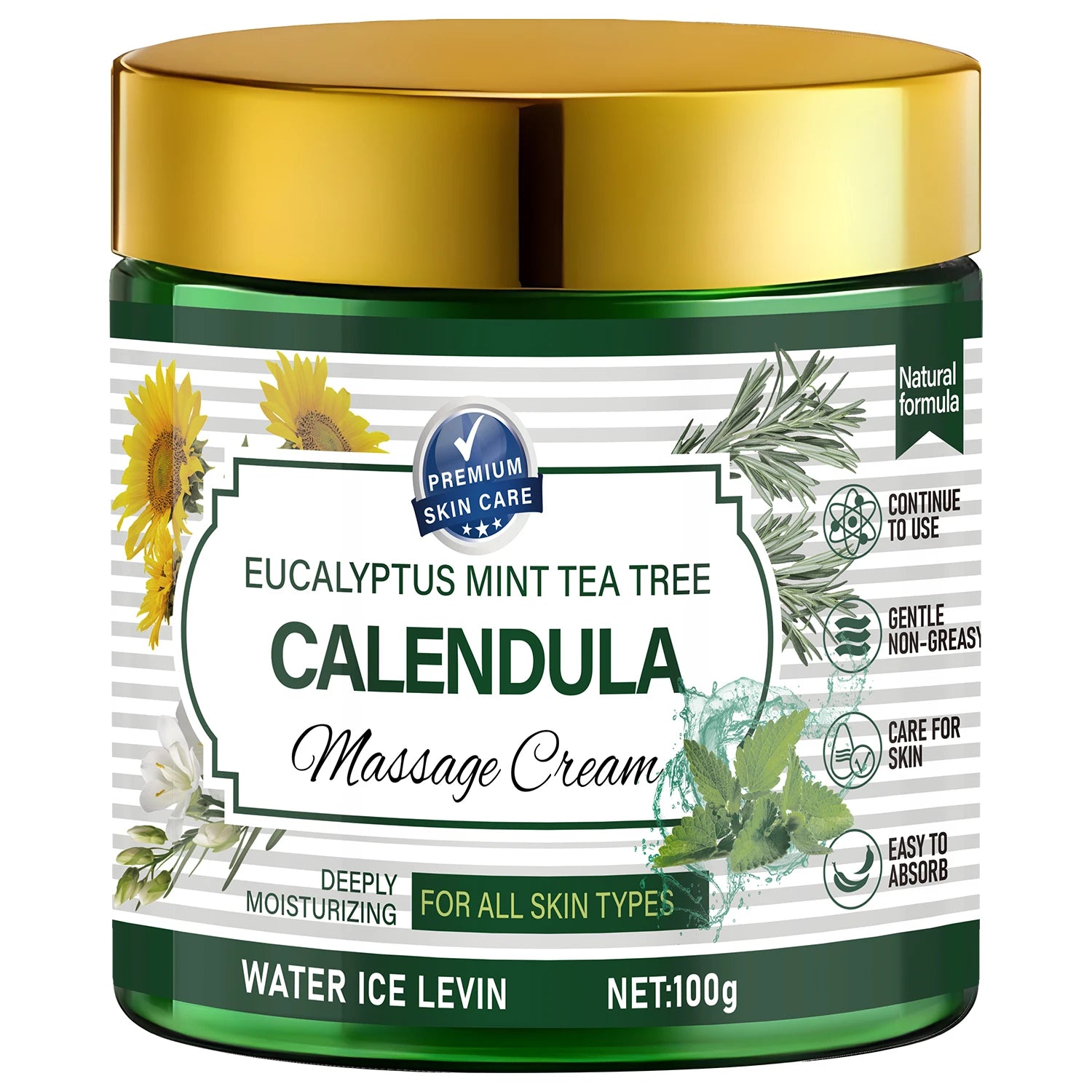 Eucalyptus Mint Tea Tree Calendula Massage Cream with Retinol & Niacinamide - Soothing Body Care Qme Gold 100g