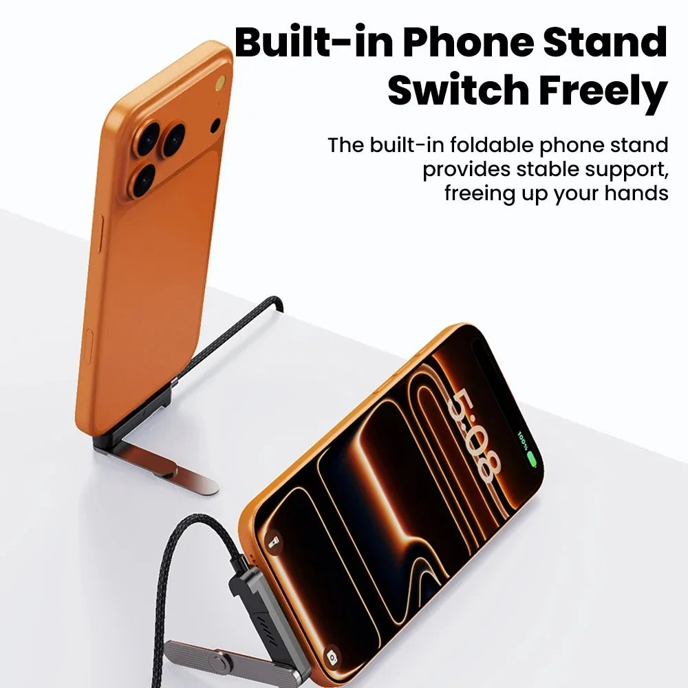 65W USB Fast Charging Cable With Foldable Phone Holder 2-in-1 Type-C Quick Charge Data Wire USB C Charging Line For Mobile Phone Qme