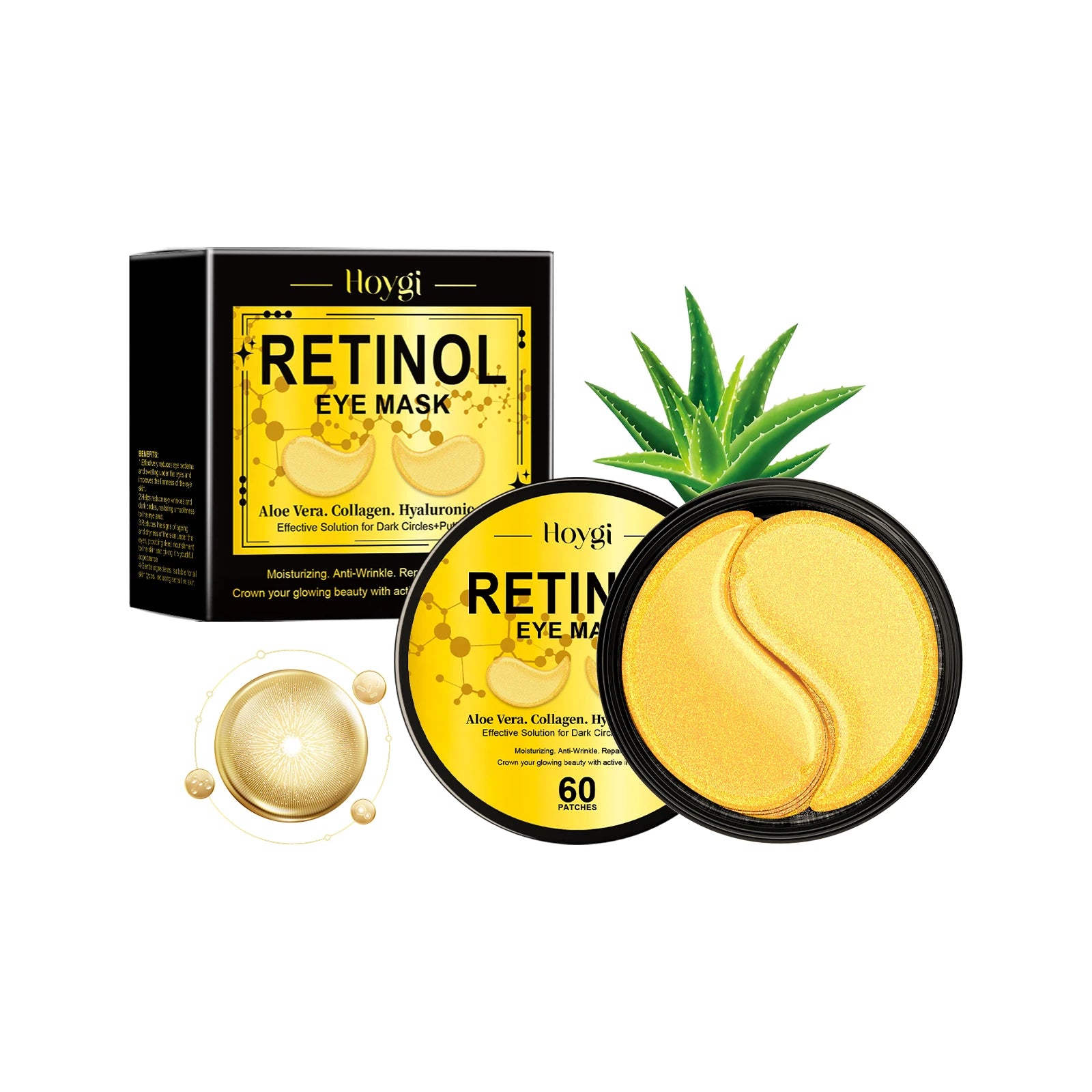 Retinol Eye Mask Anti Dark Circles Eyes Bags Skin Firming Collagen Moisturizing Aloe Repair & Firming Brighten Under Eye Patches Qme 60pcs Boxed