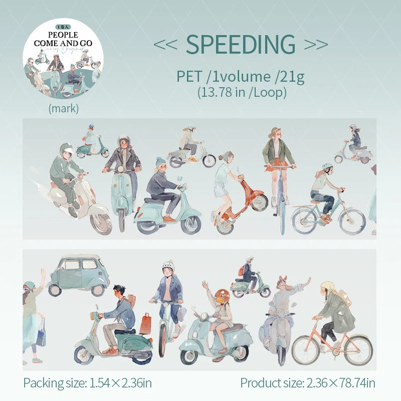 1 Roll Pedestrian PET Seamless Scene Washi Tape for DIY Scrapbooking Journal Collage Material Phone Case Notebook Decoration Qme 3