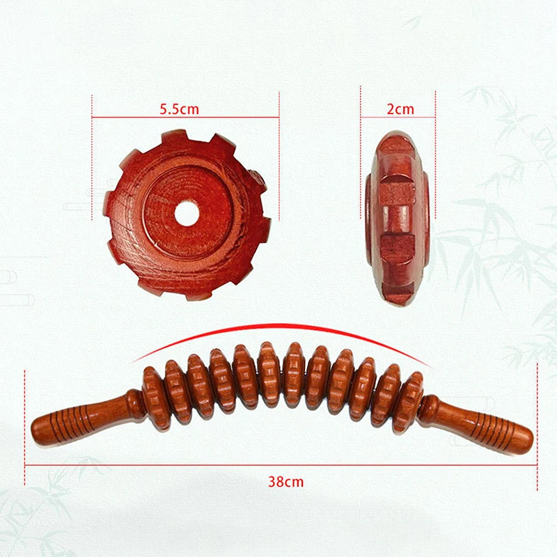 Wood Fascia Massager Anti-slip Handle Grooved Roller Arms Legs Thighs Qme