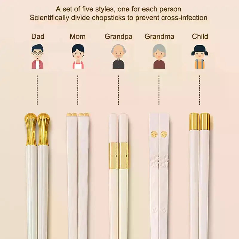 5/10Pairs White Gold Chopsticks Set Healthy Korean Sushi Sticks Chopsticks Reusable Non-slip Chopsticks For Party Hotel Restaura Qme