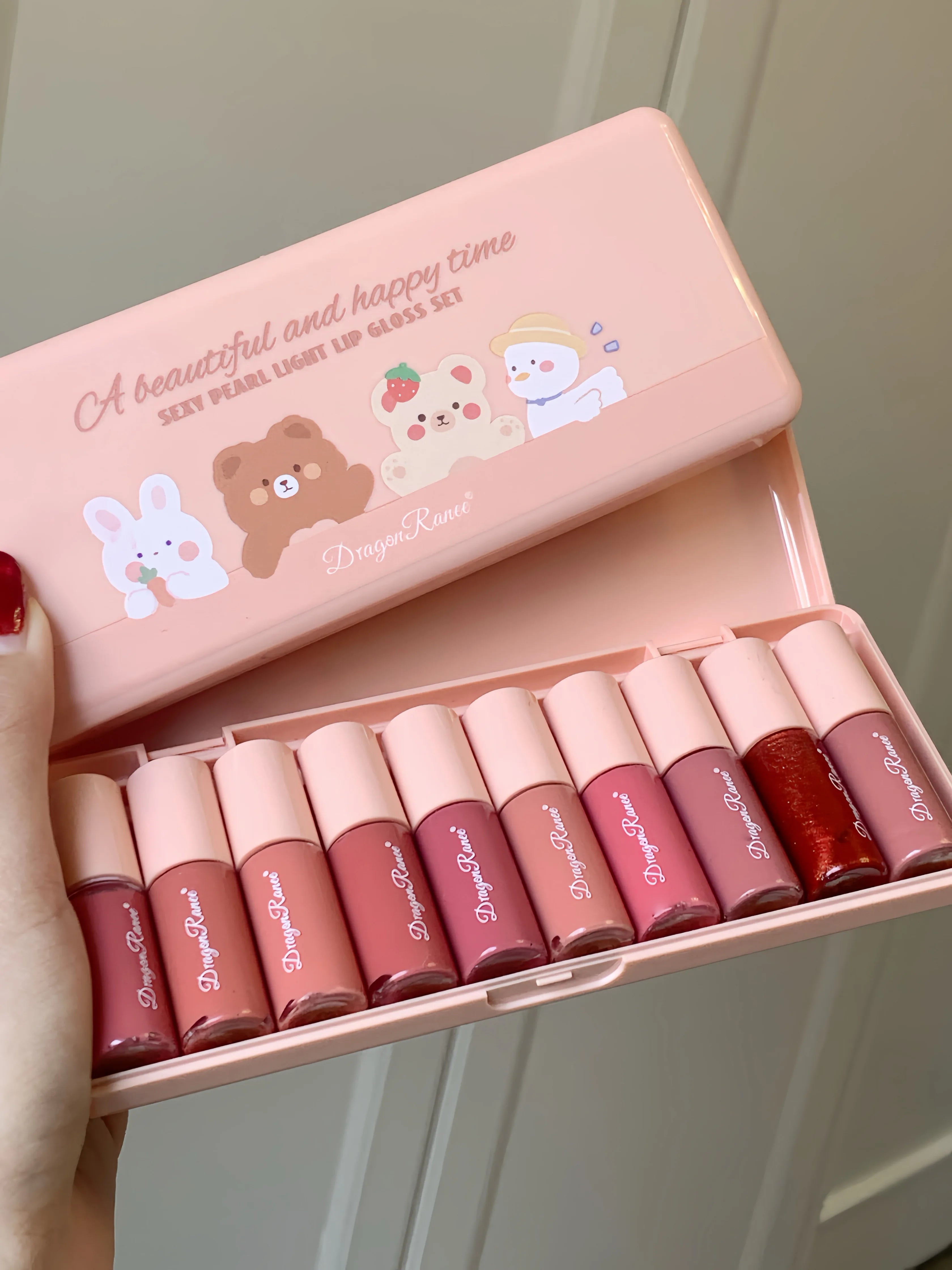 10-Color Cute Cartoon Mini Mirror Lip Gloss Moisturizing Long-lasting Qme DR86