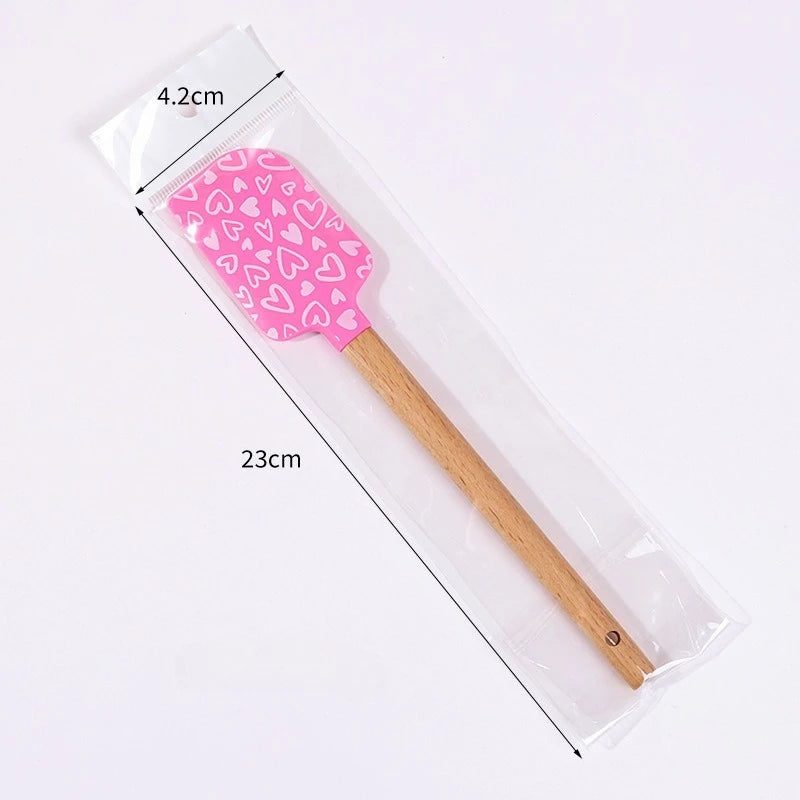Silicone Spatula Wooden Handles Food Grade Non-stick Cooking Baking Qme Pink White