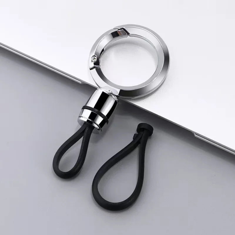 Men Car Key Chain Keyring Key Holder Strap with Metal Ring Minimalist Keychain Accessories for Car Keys Anti-Loss Key Organizer Qme Circular silver