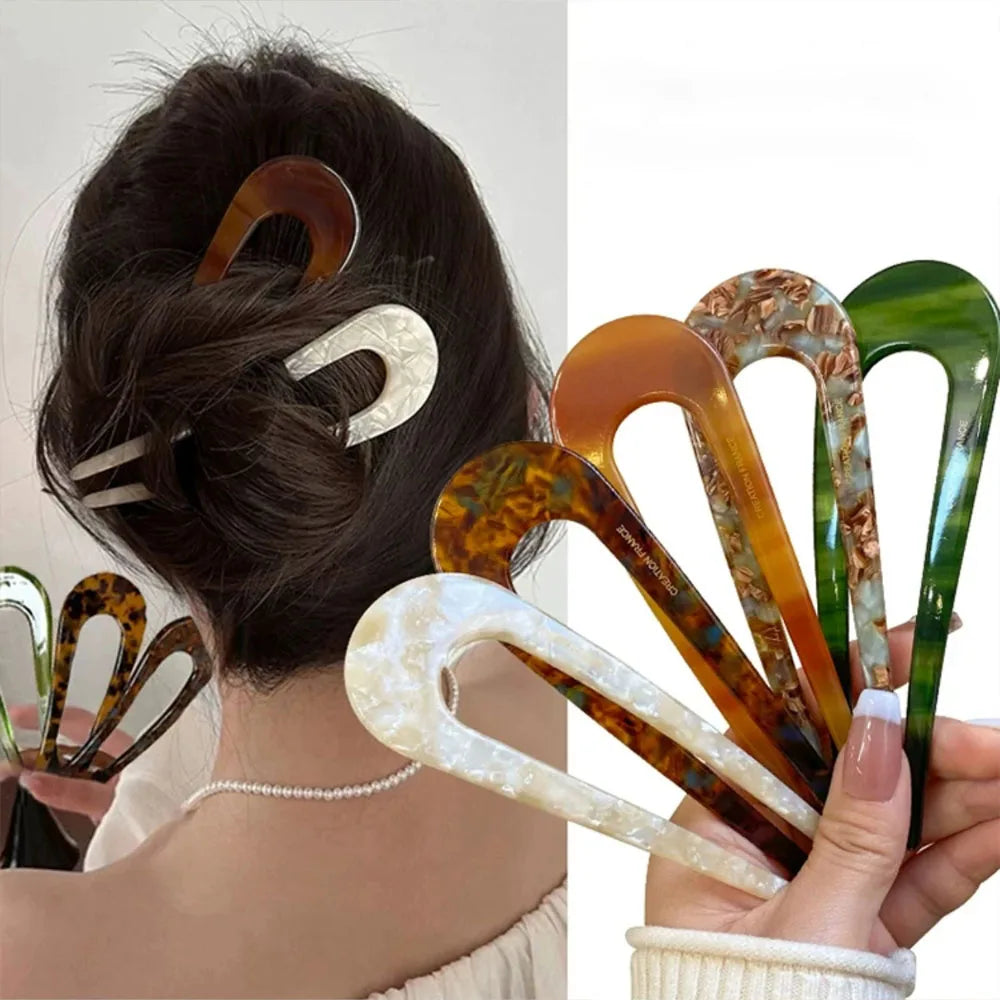 U Shaped Hair Stick Vintage French Hair Pin Women Acetate Hair Accessories DIY Retro Hairstyle Tool New Hair Clips 2025 New Qme