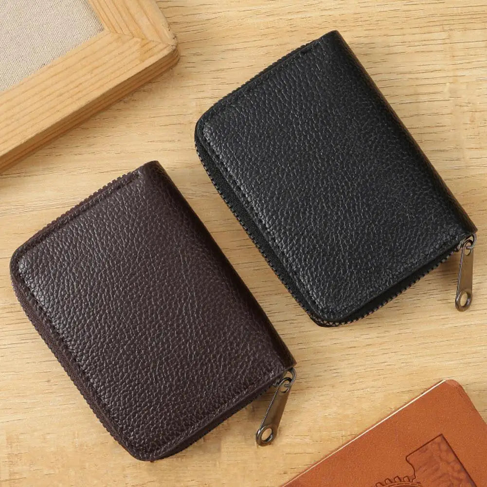 Multi Slot Card Holder Vintage Small Wallet Women Men Business Bank Credit Card Bag Male Coin Pouch Solid Leather Zipper Wallet Qme