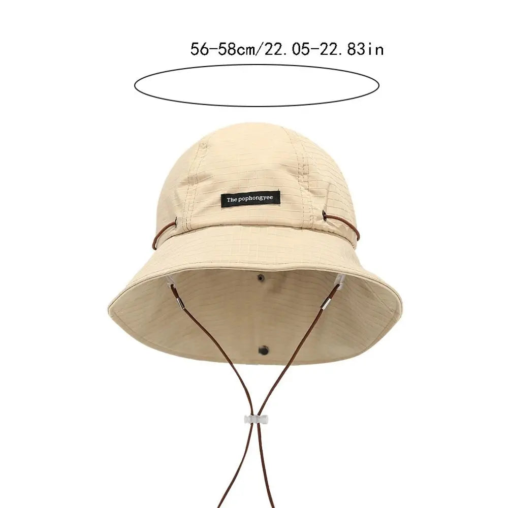 Simple Solid Color Drawstring Fisherman Hat Quick-drying with Neck cover Wide Brim Sun Hat Sun Protection Hiking Hat Summer Qme
