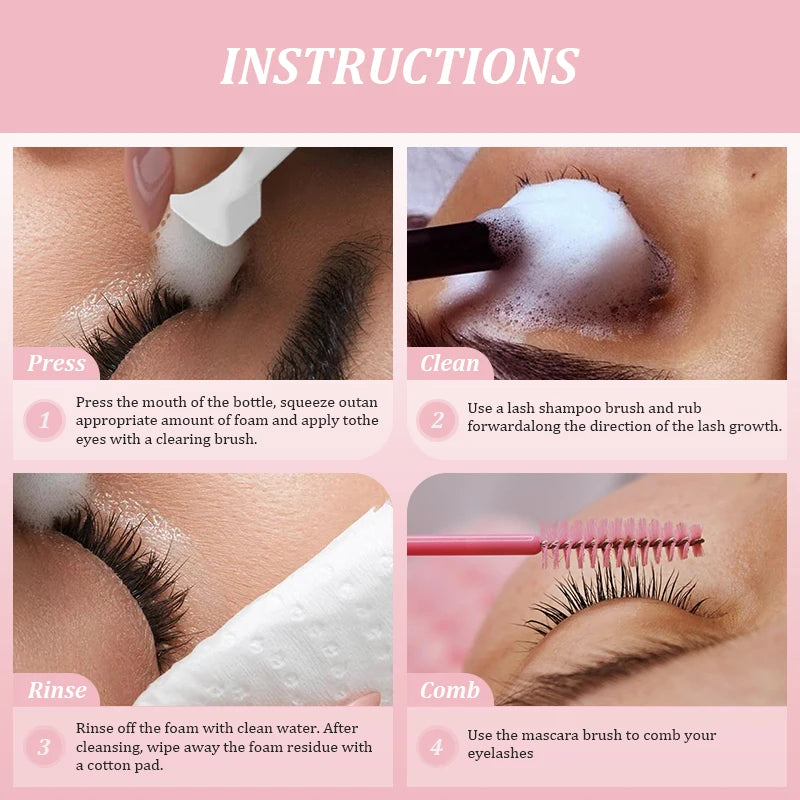 NATUAHANA Lash Shampoo Foaming Cleanser Gentle Eyelash Extension Wash Qme