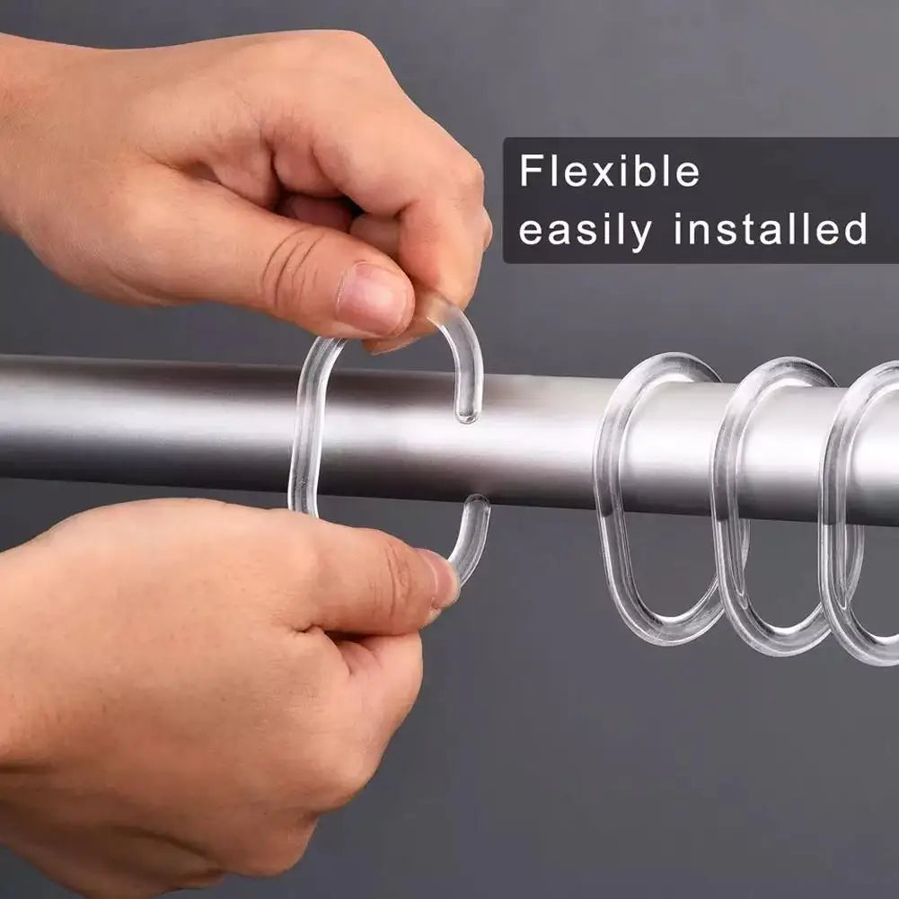 NEW 12PCS Plastic C Type Shower Curtain Hook Hanger Bath Drape Loop Clip Glide Convenient Replacement Bathroom Accessories Qme