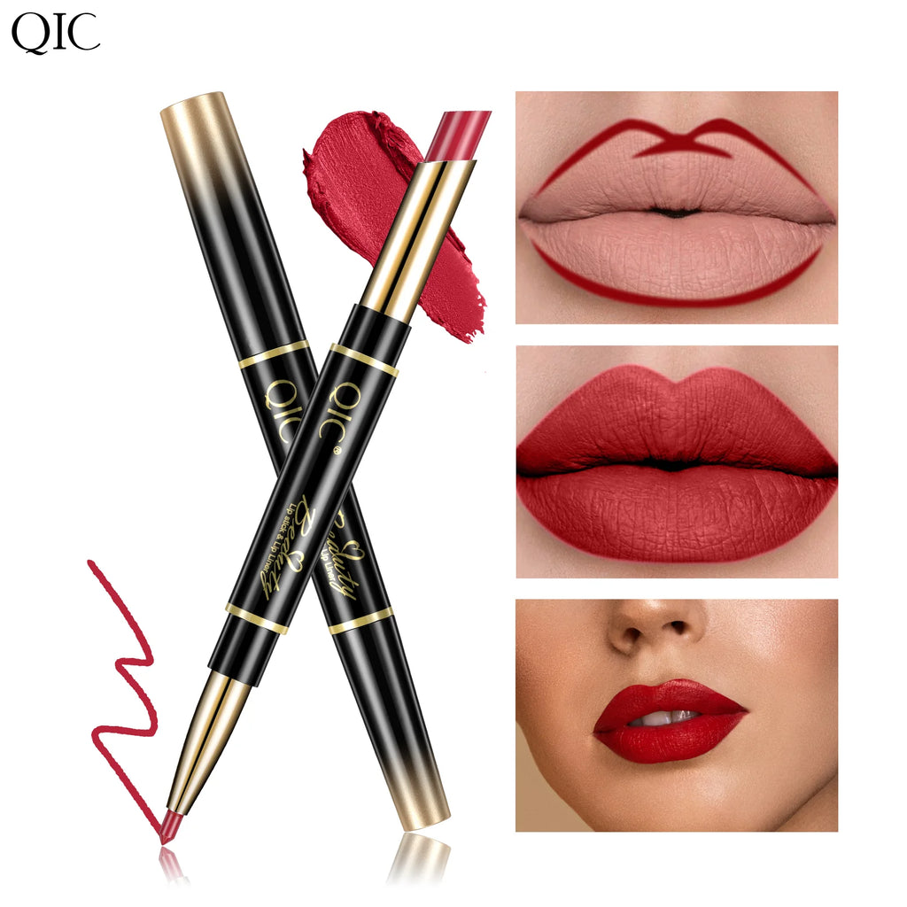 QIC Lipstick Lipliner Pen Matte Velvet Lip Liner Pencil Contour Makeup Sexy Red Lip Stick Long Lasting Cosmetics Qme