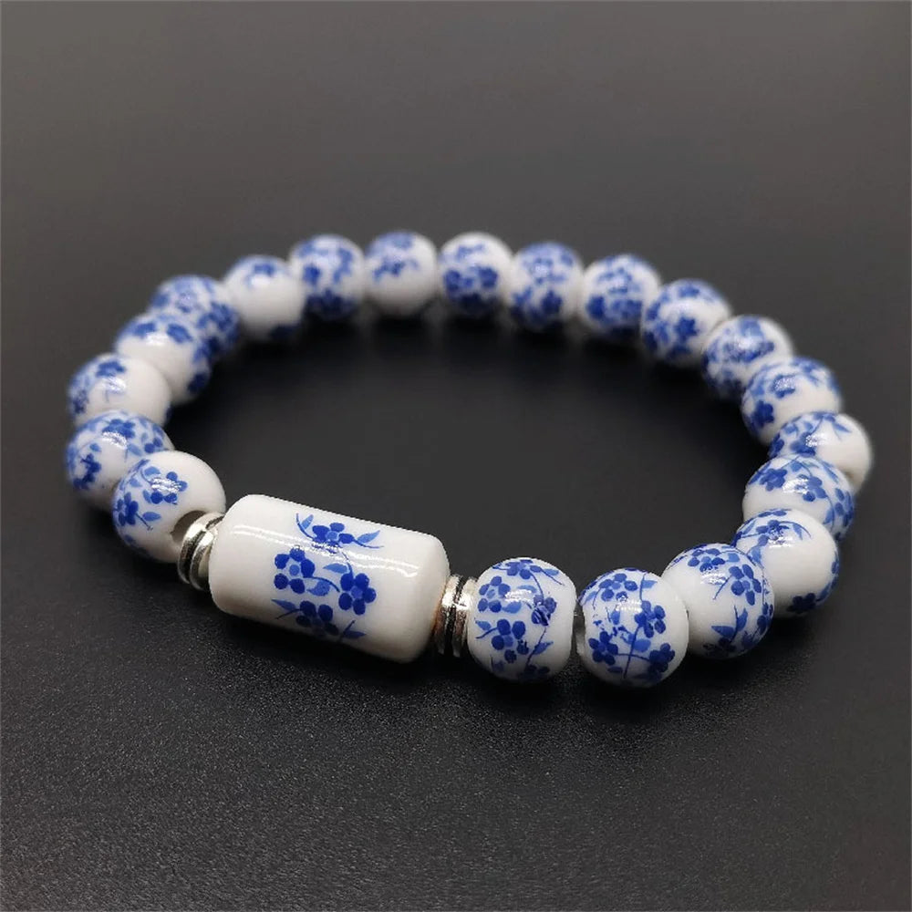 b21 Blue and White Porcelain Stretch Bead Bracelet for 8MM Ceramic Sunflower Plum Blossom Bead Bracelet Collect Jewelry Gifts Qme 1 18cm