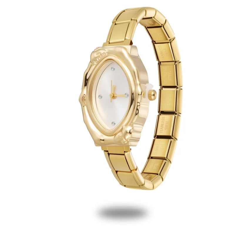 New Women's Men's DIY 9MM Width Italian Elastic Charm Stainless Oval Watch Bracelet Bangle For Party Friend Birthday JewelryGift Qme S 14