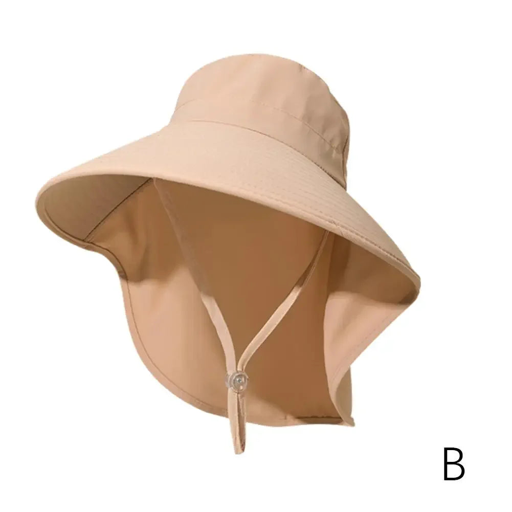 Summer Large Brim Sun Hats For Women Outdoor UV Anti Neck Protection Sun Visors Lady Fishing Hiking Shawl Sunscreen Cap Qme Khaki