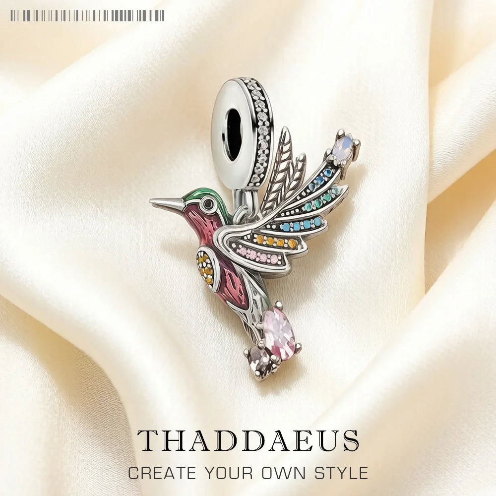Colourful Hummingbird 925 Sterling Silver Dangle Charm Pendant Women Summer Fine Jewelry Qme