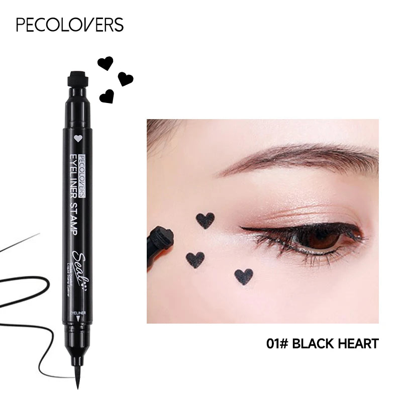 2 in1 Eyeliner Stamp Pencil Waterproof Easy Apply Natural Black Tone Qme 01