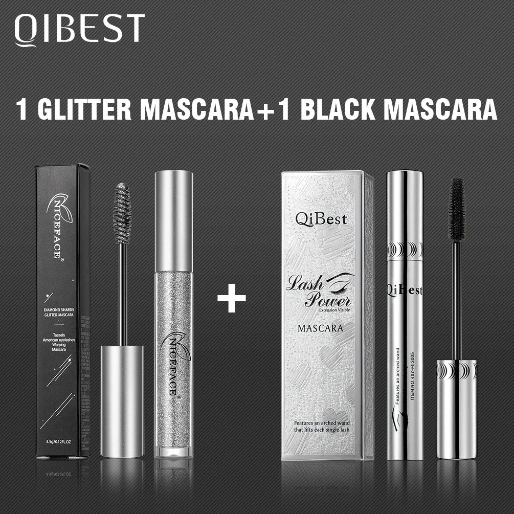 4D Black Mascara And Diamond Glitter Mascara Set Waterproof Eyelashes Curls Extension Makeup Long-lasting Lengthens Eyelash Kits Qme Mascara Sets China Mainland