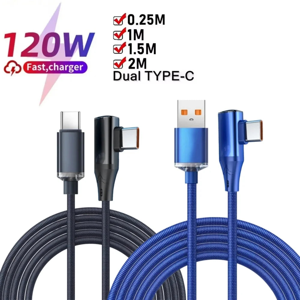 120W USB Type-C To Type-C Fast Charging Cable 90 Degree Elbow Data Cable Quick Charging Data Wire Charger Line 0.25M 1M 2M 1.5M Qme